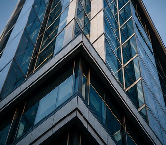 Architectural detail of a glass office building