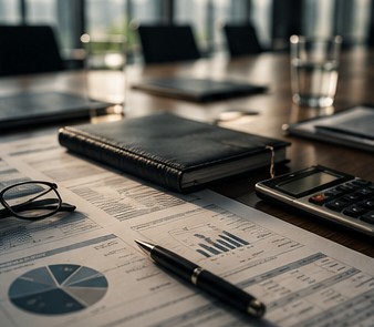 Financial documents and strategy papers on a desk